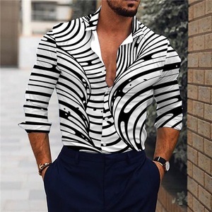 Lighinthebox, Herren Hemd Grafik-Shirt Gestreift Kragen Schwarz 3D-Druck Outdoor Casual Langarm 3D-Druck Button-Down Bekleidung Modisch Designer Casual Komfortabel / Sport Lightinthebox, 
