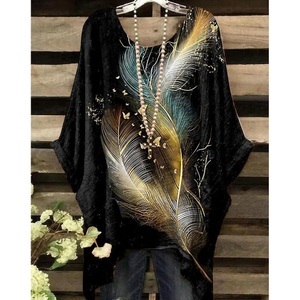 Damen Übergröße Oberteile Bluse Hemd Graphic Bedruckt 3/4 Ärmel Rundhalsausschnitt Festival Täglich Wochenende Polyester Herbst Winter Wein Dunkelblau Lightinthebox