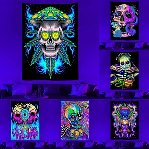 Lighinthebox, schwarz uv licht psychedelisch abstrakt wandteppich kunst dekor decke vorhang hängend hause schlafzimmer wohnzimmer dekoration polyester hippie schädel Lightinthebox, 