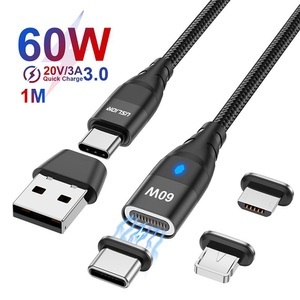 Lighinthebox, 60w pd schnellladekabel usb c zum typ c mikromagnetisches datenkabel 3a usb kabel für iphone 13 macbook huawei samsung Lightinthebox, 