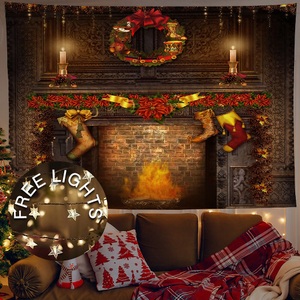 Lighinthebox, Weihnachten Weihnachtsmann Urlaub Party Wandteppich Kunst Dekor Foto Hintergrund Decke hängend Zuhause Schlafzimmer Wohnzimmer Wohnheim Dekoration Kamin Strumpf Geschenk Polyester (mit LED-Leuchten) Lightinthebox, 
