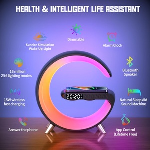 Lighinthebox, Multifunktionales kabelloses 15-W-Ladegerät, integrierter Bluetooth-Lautsprecher, App-Steuerung, RGB-Nachtlicht, Wecker, Schnellladestation für iPhone 13, 14, Samsung, Xiaomi Lightinthebox, 