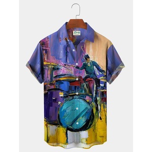Lighinthebox, Herren Hemd Grafik-Drucke Musikinstrument Umlegekragen Purpur 3D-Druck Outdoor Strasse Kurze Ärmel Button-Down Bedruckt Bekleidung Sport Modisch Designer Weich Lightinthebox, 