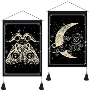 Lighinthebox, Packung mit 2 Tarot Divination gewebte böhmische Wandteppiche Kunstdekor Decke Vorhang zum Aufhängen Zuhause Schlafzimmer Wohnzimmer Dekoration nordische Baumwolle Leinen Quaste Mond Sterne Insekt Lightinthebox, 