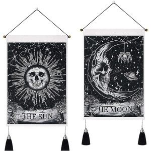 Lighinthebox, Packung mit 2 Tarot Divination gewebte böhmische Wandteppiche Kunstdekor Decke Vorhang zum Aufhängen Zuhause Schlafzimmer Wohnzimmer Dekoration nordische Baumwolle Leinen Quaste Mond Sterne Sonne 35,6 Lightinthebox, 