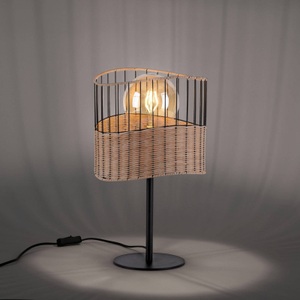 Paul Neuhaus, Land Tischlampe schwarz mit Rattan - Treccia, Land Tischlampe schwarz mit Rattan - Treccia