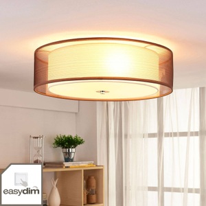 Braune LED-Stoffdeckenlampe Tobia, easydim