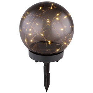 Globo, LED-Solarleuchte Kugel rauchfarben, Ø 15 cm, Solarleuchte Kunststoff 20xLED