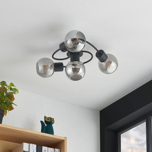 LINDBY, Lindby LED-Deckenleuchte Ciala, 4fl, schwarz smoke, Lindby Deckenleuchte Ciala, 4-flammig, schwarz, smoke, Glas