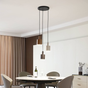 LINDBY, Lindby Hängelampe Ovelia, schwarz/braun/beige, rund, 3-flg., Lindby Hängelampe Ovelia, dunkelbraun/kaffee/beige, 3-flg.