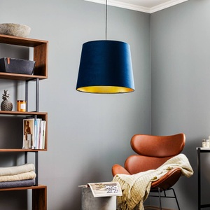 NOWODVORSKI LIGHTING, Pendelleuchte Cone M mit Samtschirm Ø 46,5 cm blau, 