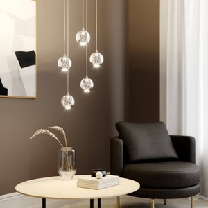 Lampenwelt.com, LED-Pendellampe Hayley, 5-fl., rund, chrom, Lucande LED-Pendellampe Hayley, 5-flg., rund, chromfarben
