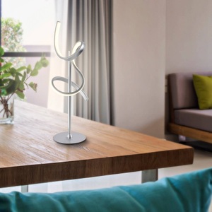 LeuchtenDirekt, LeuchtenDirekt CURLS 19030-21 LED-Tischlampe Warm-Weiß Silber, Design Tischlampe silber inkl. LED und Dimmer - Krisscross