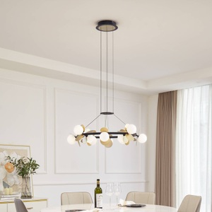 LUCANDE, Lucande Pallo LED-Hängelampe, rund, 12-flg., schwarz/gold, Lucande LED-Hängelampe Pallo, 12-flg., schwarz/gold, Glas