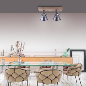Paul Neuhaus, Industrielle Deckenleuchte Stahl mit Holz 2-Licht - Samia