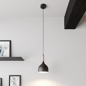 LUMINEX, Hängelampe Noak 3-flammig rund schwarz/holz natur, Hängeleuchte Noak, einflammig, schwarz/holz natur