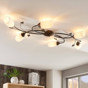 Lampenwelt.com, LED-Deckenleuchte Stefania, sechsflammig, Lindby Deckenleuchte Stefania, 6-flg., schwarz/gold