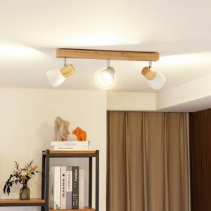 Lampenwelt.com, Dreifllammige Deckenleuchte Thorin mit Holz, Holz-Deckenlampe Thorin, dreiflammig