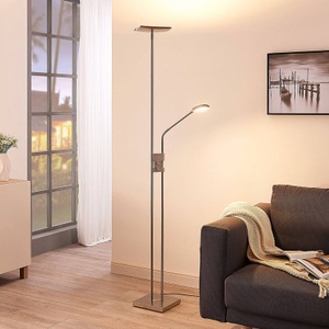 Lampenwelt.com, LED-Deckenfluter Jonne mit Lesearm, dimmbar, eckig, LED-Deckenfluter Jonne mit Lesearm, dimmbar, eckig