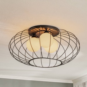 EULUNA, Deckenlampe Kronos, Käfig schwarz, drei Opalkugeln, Deckenlampe Kronos, Käfig schwarz, drei Opalkugeln