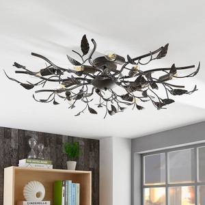 Deckenlampe Yos in Blattoptik, 10-flammig, schwarz