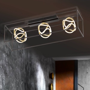 FISCHER & HONSEL, LED-Deckenleuchte Gesa mit Metallkäfig, Fischer & Honsel LED-DECKENLEUCHTE 46 W , 20556 , Schwarz, Goldfarben , Metall , 108x26 cm , 003151063903