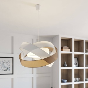 LINDBY, Lindby Simaria Stoffpendelleuchte, braun/grau/weiß, Lindby Simaria Stoffpendelleuchte, braun/grau/weiß