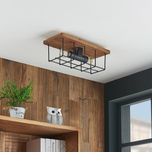 LINDBY, Lindby Mireille Käfig-Deckenlampe mit Holz, 2-fl., 