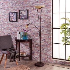 Lampenwelt.com, Dimmbarer LED-Deckenfluter Felicia in Rostoptik, Lindby Felicia Deckenfluter mit Leselampe, rost