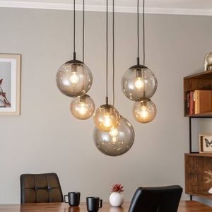 TK LIGHTING, Hängelampe Esme, Glas, grafit-transparent, 6-flg., Rechteck, Hängelampe Esme, Glas, grafit-transparent, 6-flg., Rechteck