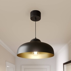 LUMINEX, Wandleuchte Basket mit einem Korb-Schirm, Hängelampe Basca, außen schwarz, innen gold 1-flg.