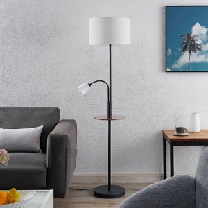 Lindby Aovan Stehlampe mit Ablage und USB, schwarz