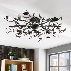 Deckenlampe Yos in Blattoptik, 8-flammig, schwarz