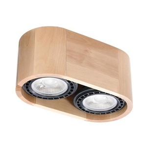 SOLLUX, Aufbau-Deckenspot Solana Holz rund zweiflammig, 