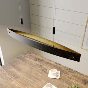 Lampenwelt.com, Schwarze LED-Hängeleuchte Lio mit Golddekor, LED-Hängeleuchte Lio in Schwarz mit Golddekor