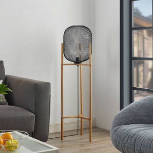 LINDBY, Lindby Djuna Käfig-Stehlampe mit Holzgestell, 