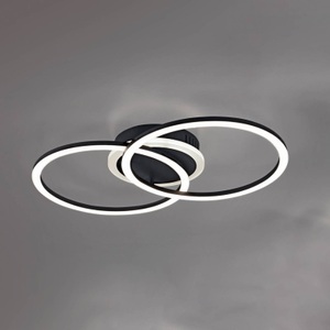 Reality Leuchten, LED-Deckenleuchte Venida schwarz, dimmbar, 2 Ringe, LED-Deckenleuchte Venida im Ringdesign, schwarz