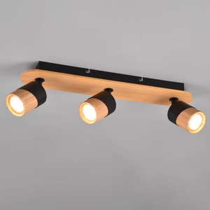 Trio Lighting, Deckenstrahler Aruni aus Holz, dreiflammig schwarz, Deckenstrahler Aruni aus Holz, dreiflammig schwarz