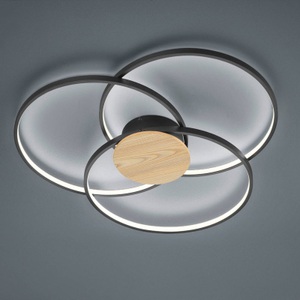TRIO LEUCHTEN, LED-Deckenlampe Sedona mit Holzdetail schwarz matt