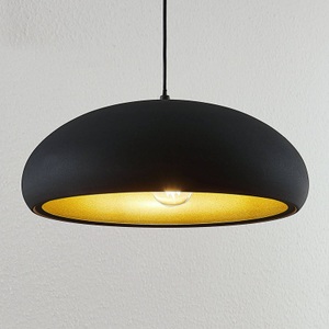 Lampenwelt.com, Metall-Pendellampe Gerwina, schwarz-gold, Metall-Pendellampe Gerwina, schwarz-gold