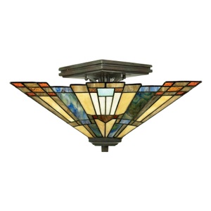 QUOIZEL, Deckenleuchte Inglenook mit buntem Glas, Deckenleuchte Inglenook mit buntem Glas
