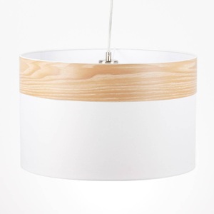 Globo, GLOBO CHIPSY Hängeleuchte nickel matt, Holz braun, Textil beige, D:400, H:1200, exkl., Hängeleuchte Libba mit Dekor in Holzoptik