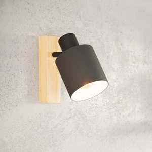 Eglo, EGLO Wandleuchte Batallas 1 Spot Holz/schwarz, Wandstrahler Batallas, Breite 10 cm, schwarz/holz, Stoff