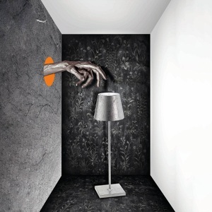 Ailati, LED-Tischlampe Poldina mit Dekor, portabel, silber, Zafferano Poldina LED-Tischlampe Akku Dekor silber
