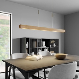 Lampenwelt.com, Holz-LED-Hängeleuchte Alin, eiche natur, 98 cm, Quitani LED-Hängelampe Alin, Länge 98 cm, Eiche natur