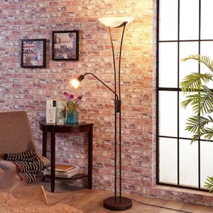 Lampenwelt.com, Dimmbarer LED-Deckenfluter Felicia in Rostoptik, Lindby Felicia Deckenfluter mit Leselampe, rost