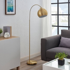 LINDBY, Bogenstehlampe Moisia in Messing, Lindby Bogenstehlampe Moisia, messingfarben, Eisen, 148 cm