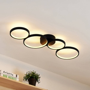 LINDBY, Lindby Evengeline LED-Deckenleuchte, Lindby LED-Deckenleuchte Evengeline, schwarz, Alu, 88 cm