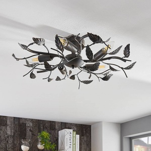 Deckenlampe Yos in Blattoptik, 5-flammig, schwarz