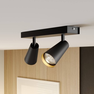LUCANDE, Lucande Angelina Deckenlampe schwarz-gold, 2-fl., Lucande Angelina Deckenlampe schwarz-gold, 2-fl.